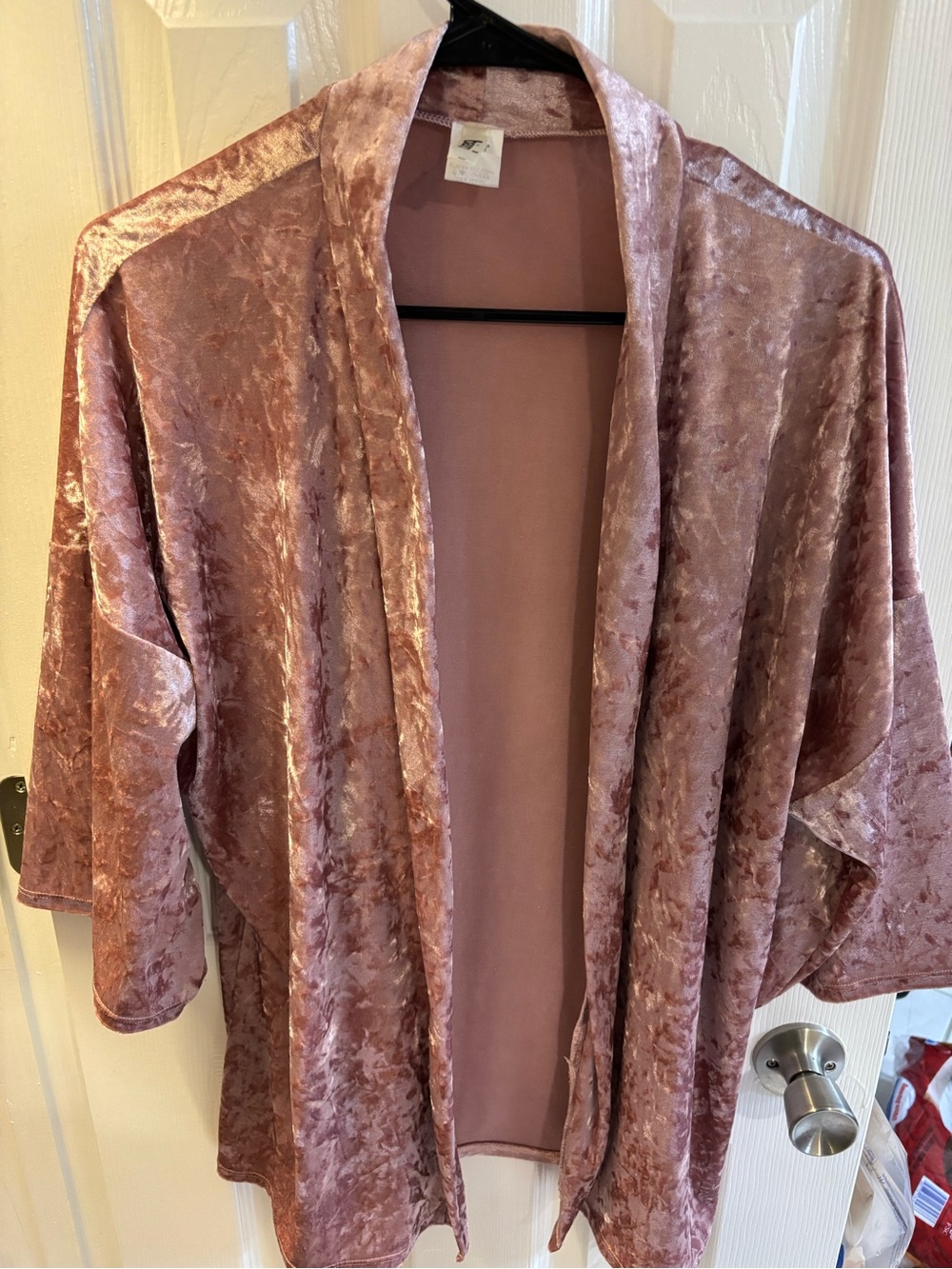 Crushed Velvet Open-Front Kimono Jacket - Dusty Mauve